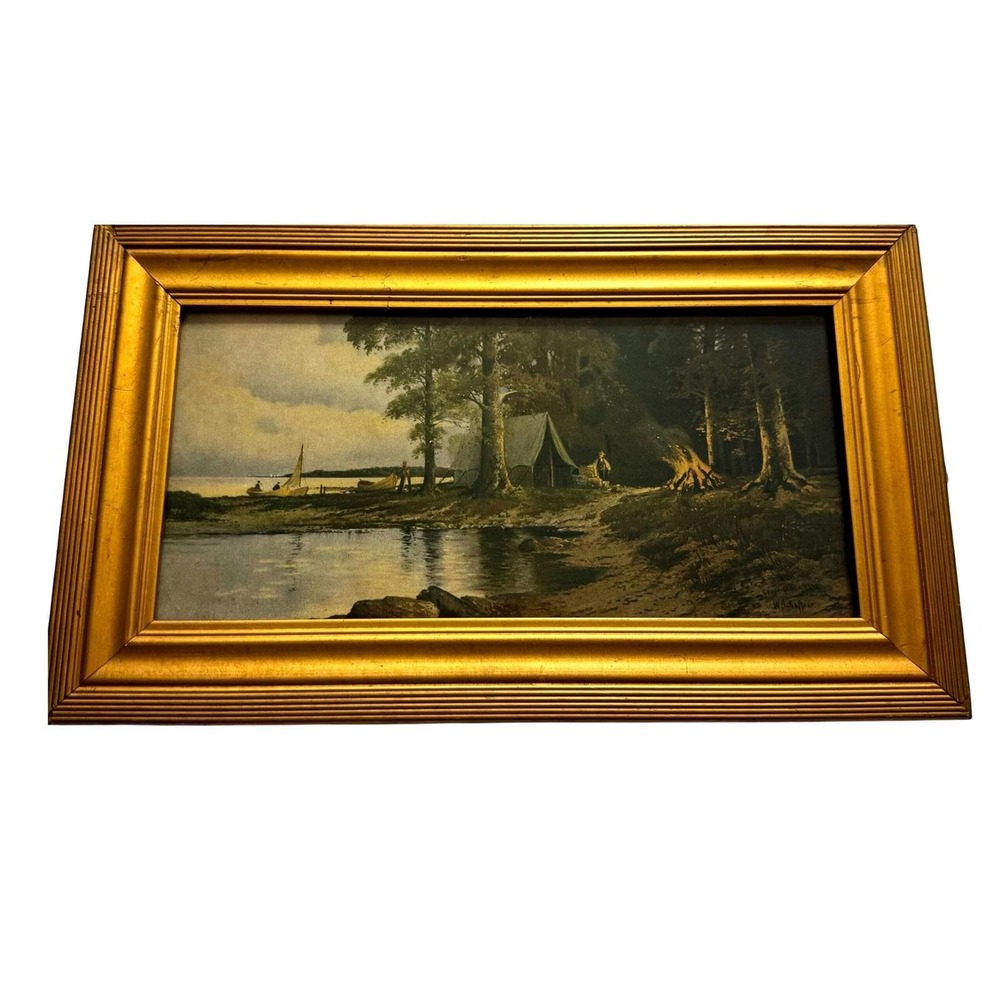 Antique 1902 W. Schaffner Wilderness Camping Art Print
